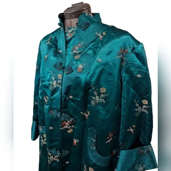 50s Vintage Beautiful Emerald‎ Asian Kimono